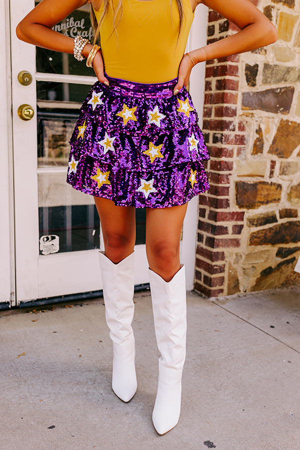 Ultimate Game Day Glam Sequin Skirt - Purple Star Design