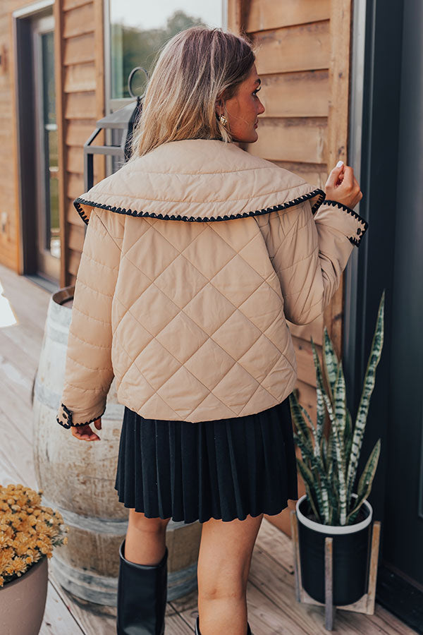 Premium Uptown Girl Quilted Jacket - Khaki Style