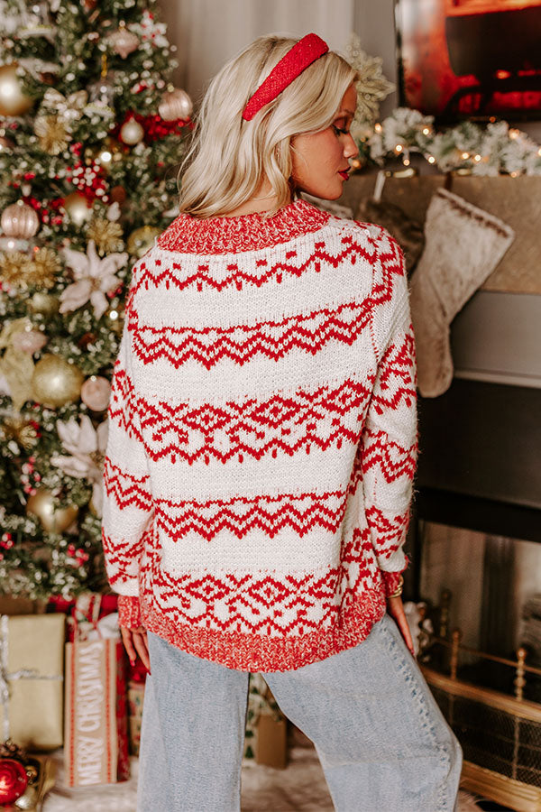 Premium Whispering Pines Knit Sweater - Red & Ivory Stripe