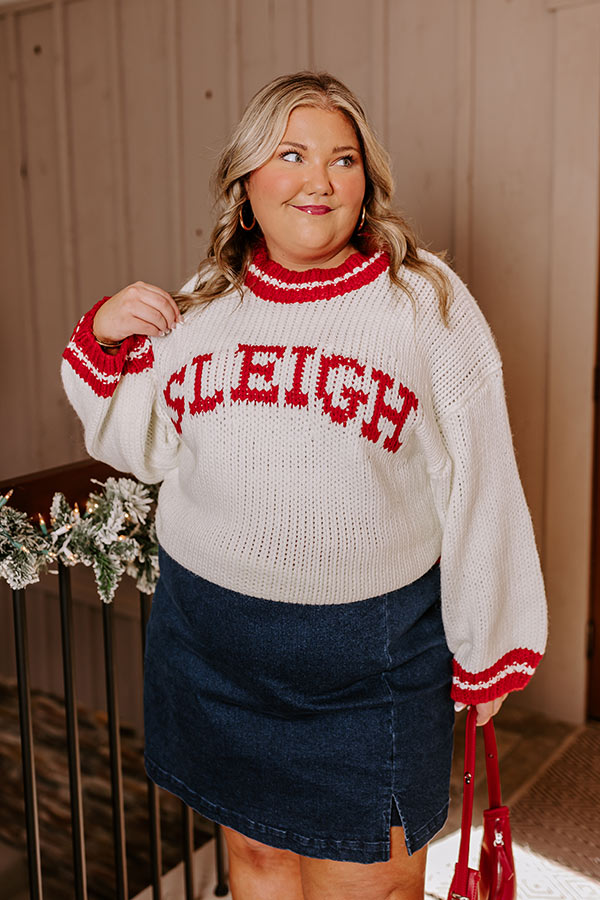 Premium Holiday Vibes Knit Sweater - Sleigh Ivory Curves