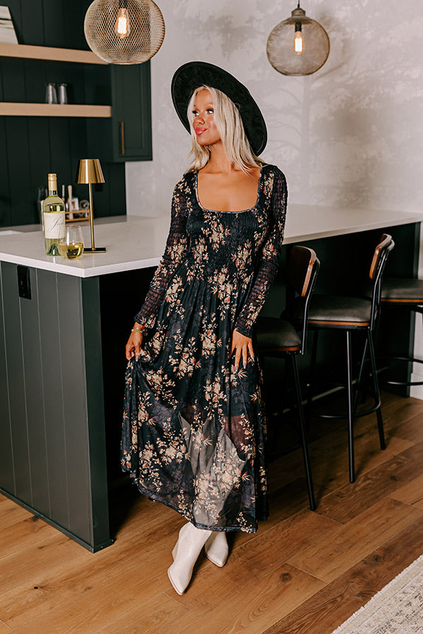 Ultimate Mesh Floral Midi Dress - Black