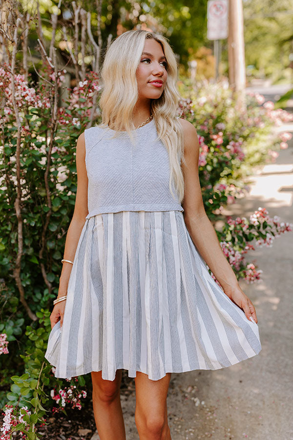 Ultimate Cute Smile Stripe Mini Dress - Trendy Grey