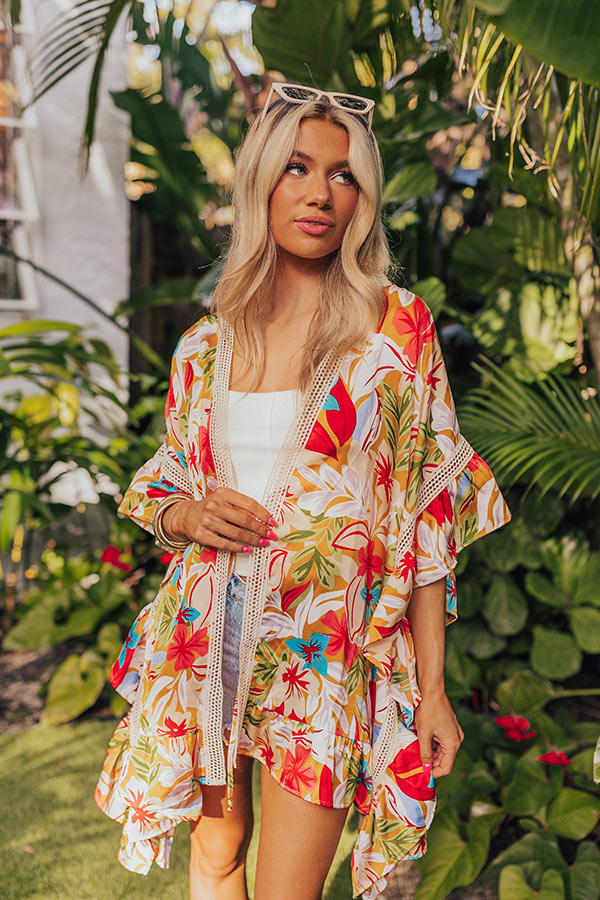 Ultimate Tropical Twilight Ruffle Overlay Dress in Honey