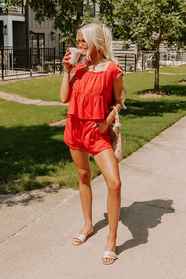 Premium Americana High Waist Shorts - Vibrant Red