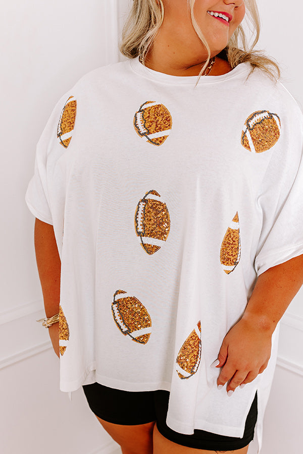 Ultimate Football Glam Sequin Oversized Tee - Ivory Curves