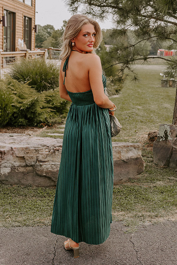 Premium Venice Vision Pleated Midi Dress - Hunter Green