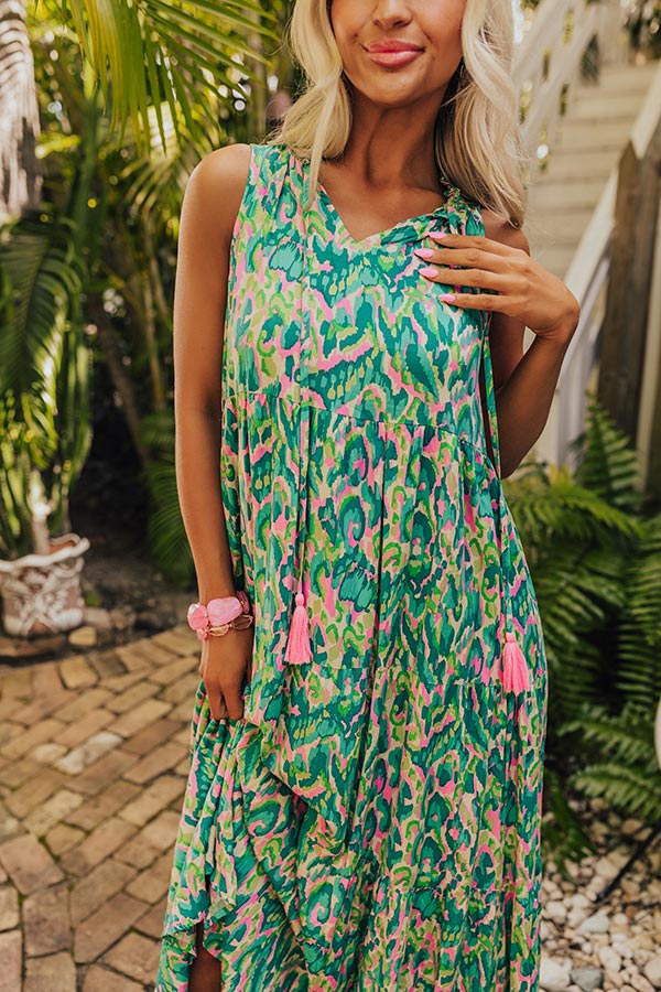 Premium Beach Escape Maxi Dress in Vibrant Green