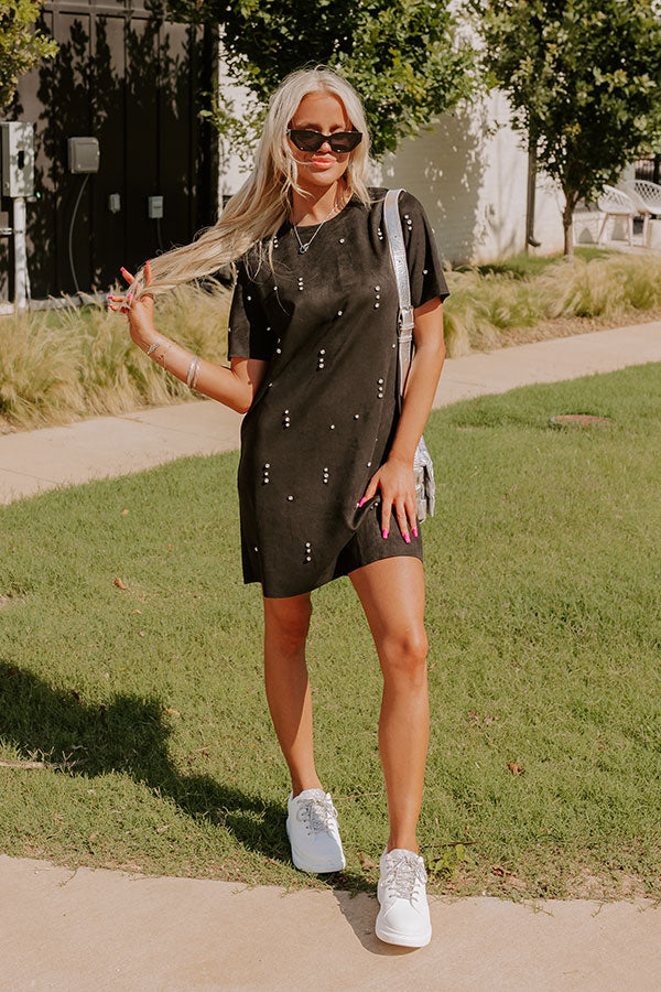 Ultimate Rooftop Soiree Faux Suede Rhinestone Mini Dress