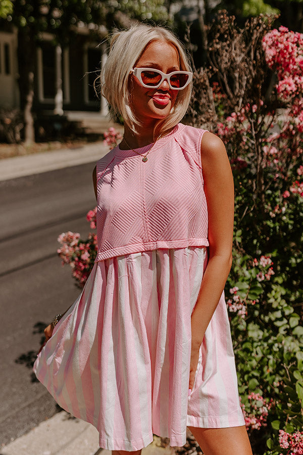 Premium Cute Smile Striped Mini Dress - Pink