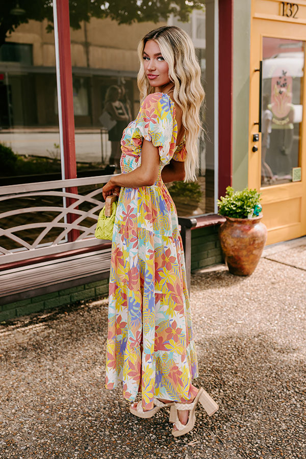 Premium Tropical Escape Maxi Dress in Sea Glass