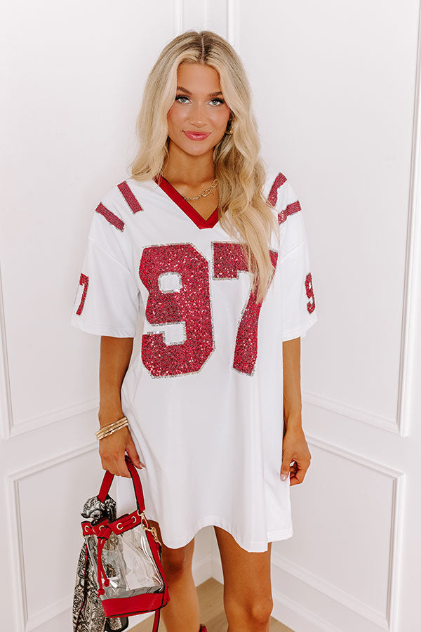 Ultimate Game Day Faux Leather Mini Dress - White with Sequin Detail