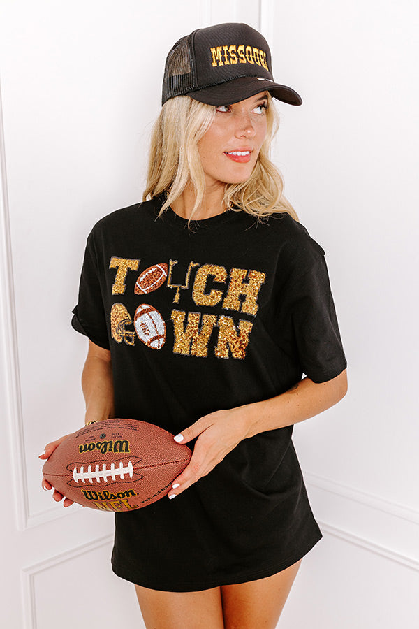 Ultimate Touchdown Sequin Oversized Tee - Black