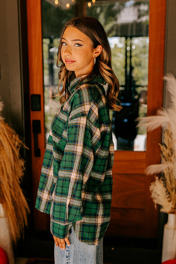 Premium Oversized Flannel Shirt - Hunter Green Fireside S'mores Edition