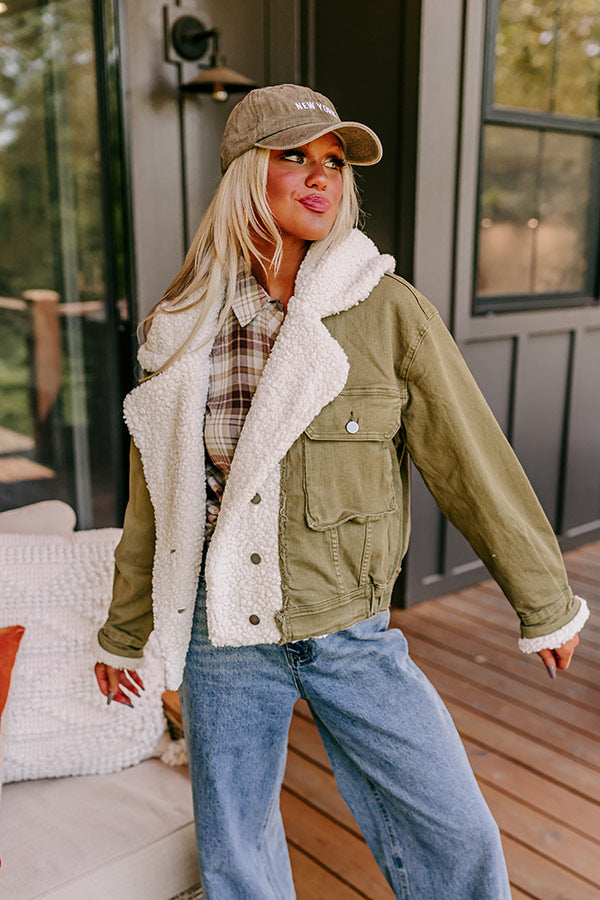 Premium Sherpa-Lined Denim Jacket in Olive - Ultimate Fall Style