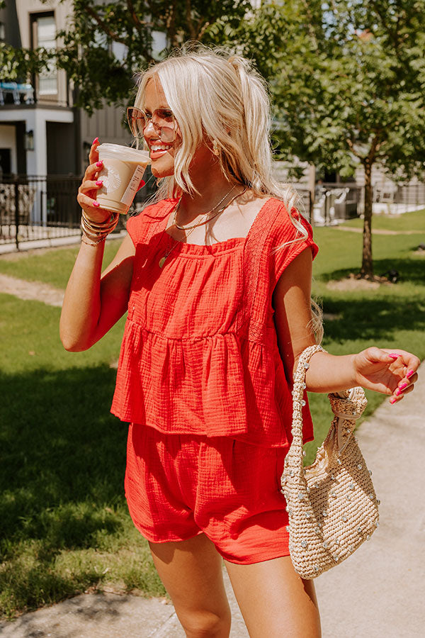 Premium Americana Chic Babydoll Top - Red