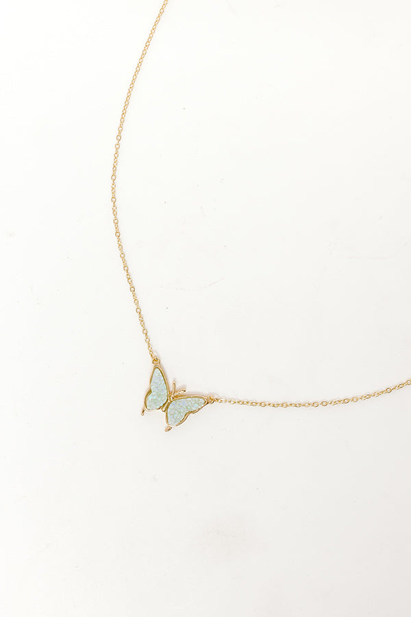 Premium Light Blue Butterfly Kisses Druzy Necklace - Luxe Trendy Jewelry