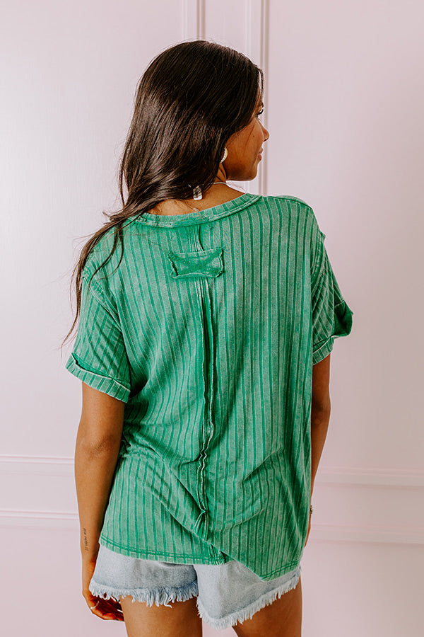 Premium Mineral Wash Ribbed Shift Top - Green