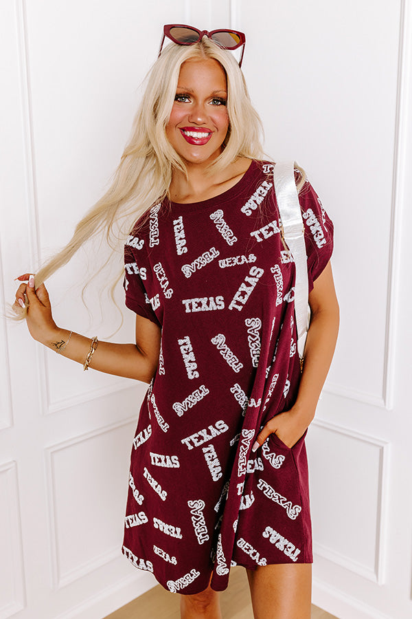 Ultimate Texas Pride Sequin Embroidered Mini Dress in Maroon