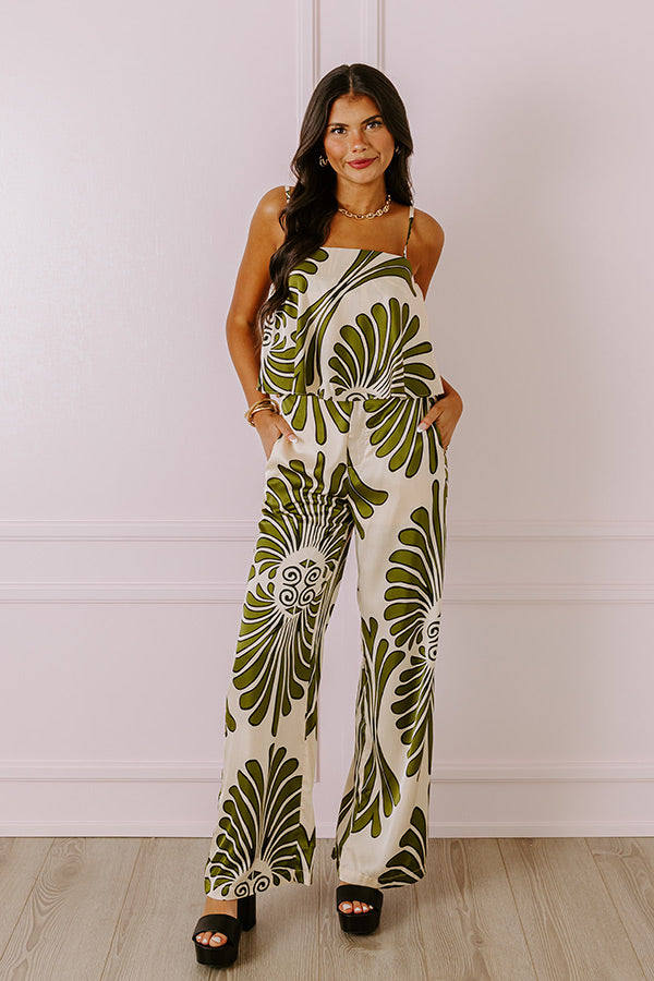 Premium Hawaiian Paradise Satin High Waist Pants - Olive