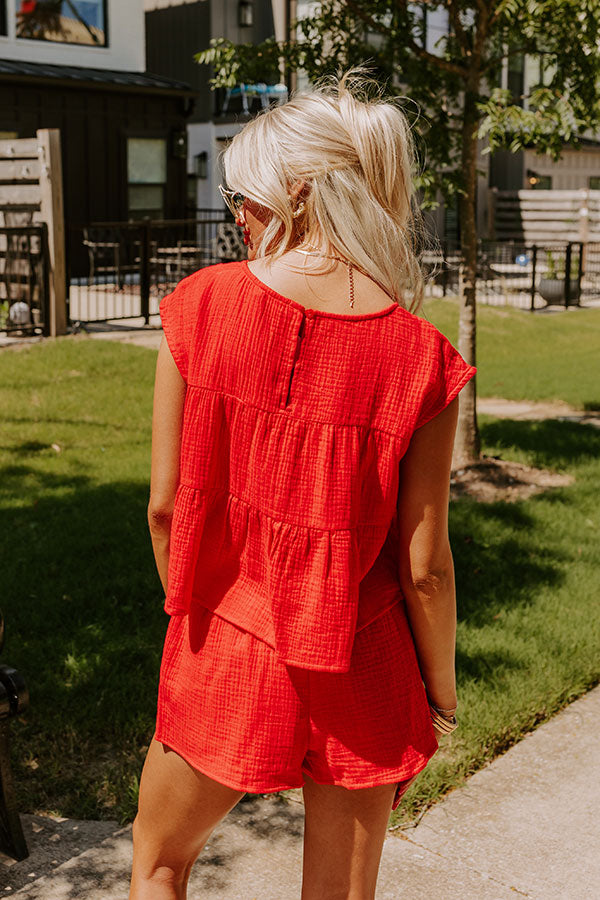 Premium Americana Chic Babydoll Top - Red