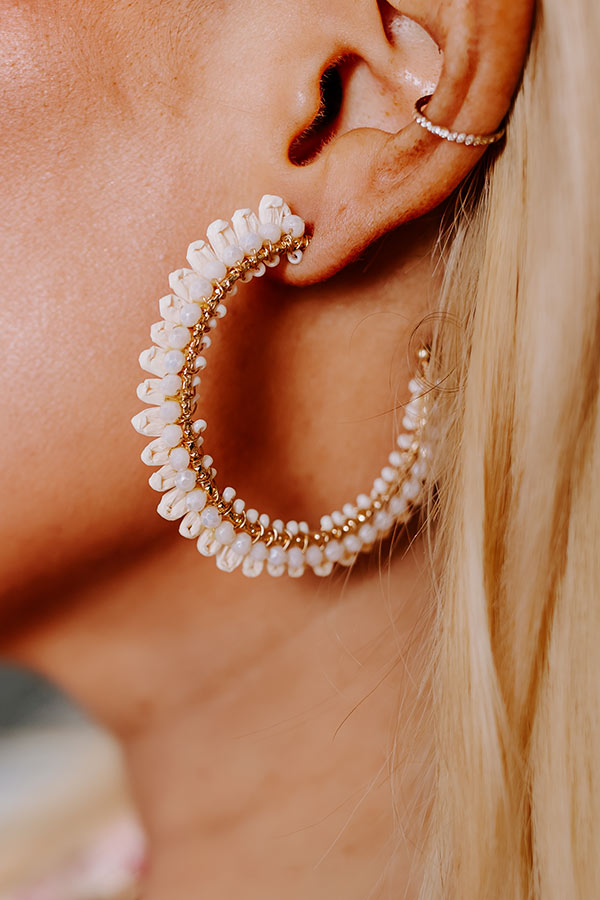 Premium Ivory Hoop Earrings with Gold Accents