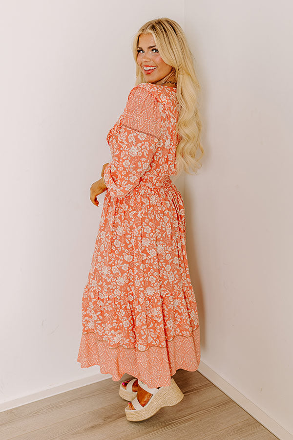 Premium Peach Curves Floral Midi Dress - Ultimate Style for Every Occasion