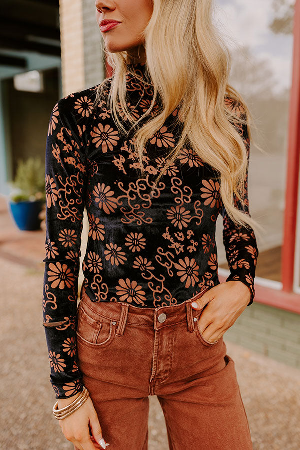 Premium Paris Nights Floral Velvet Burnout Top