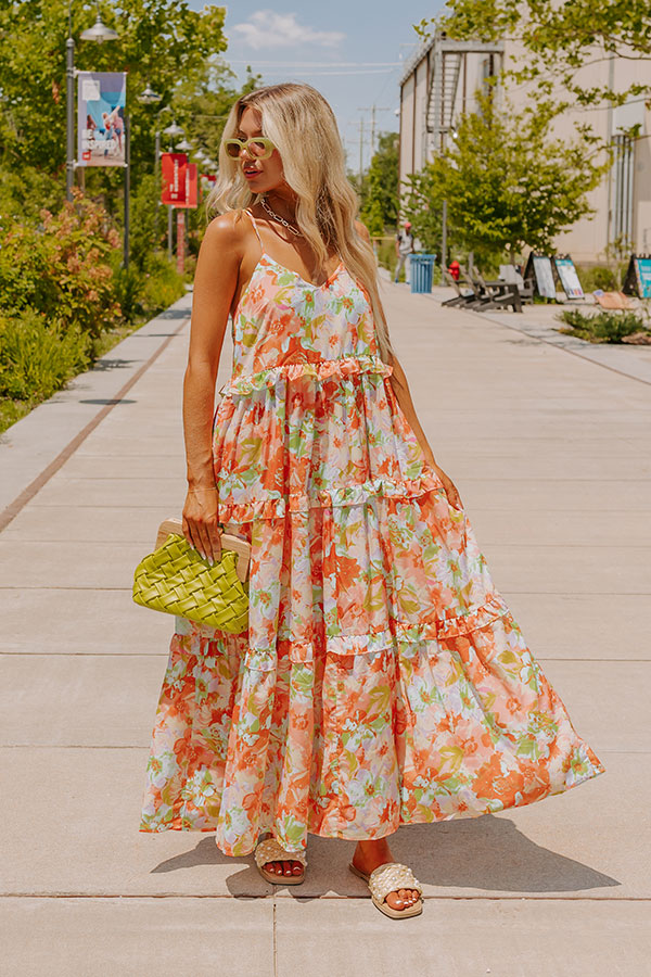 Premium Tropical Shoreline Ruffle Maxi Dress