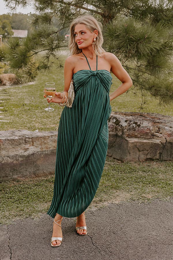 Premium Venice Vision Pleated Midi Dress - Hunter Green