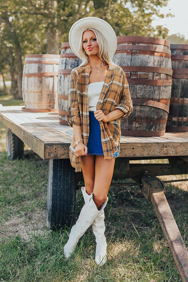 Ultimate Hayride Bliss: Premium Vintage Plaid Tunic in Camel