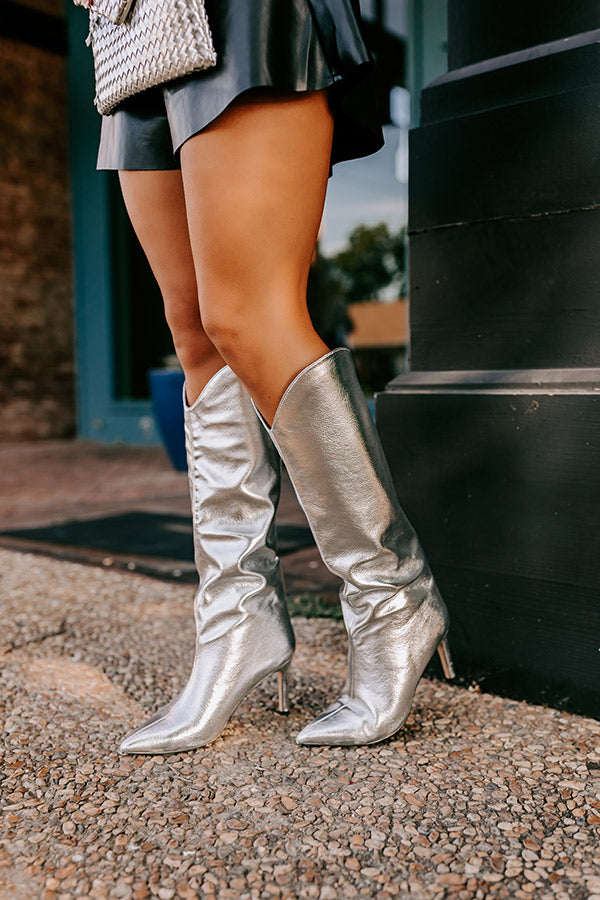 Fiora Premium Metallic Knee High Boots - Ultimate Style in Silver