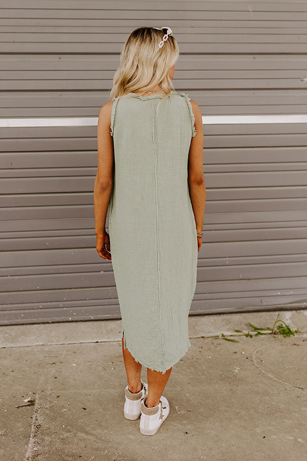 Premium Sage Frayed Midi Dress - Ultimate Vacation Style