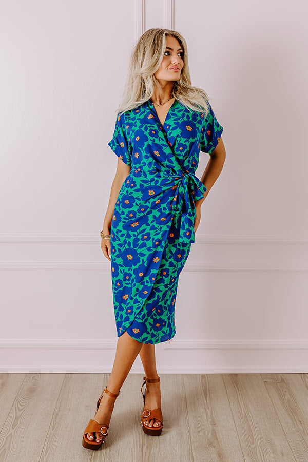 Premium Botanical Garden Wrap Dress in Green | Ultimate Floral Elegance