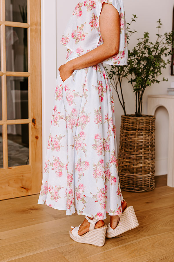 Premium Rose Garden High Waist Midi Skirt