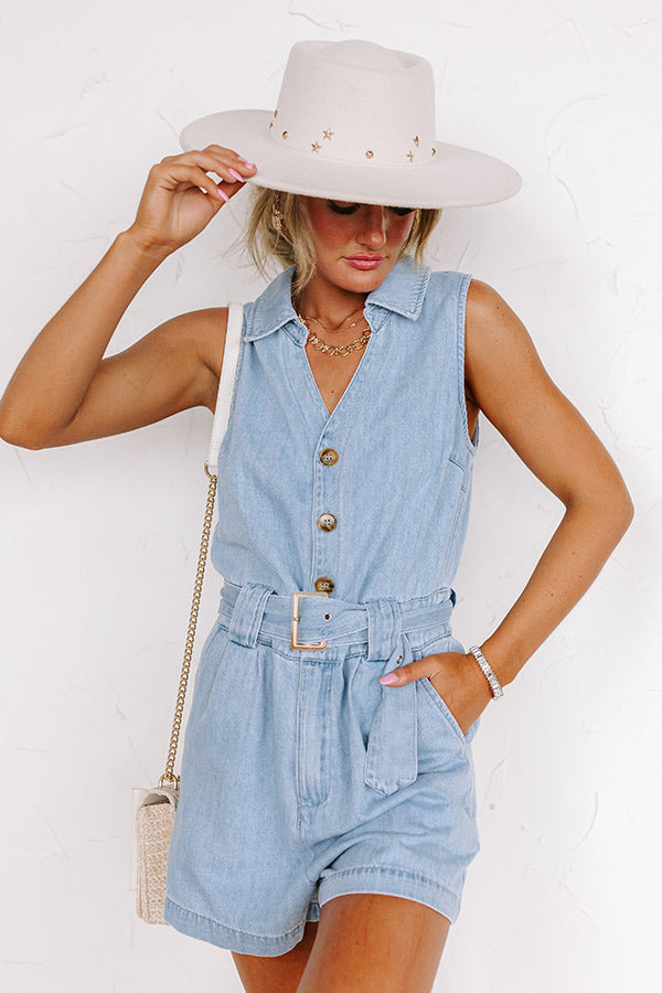 Premium Boho Chic Denim Romper - Light Wash