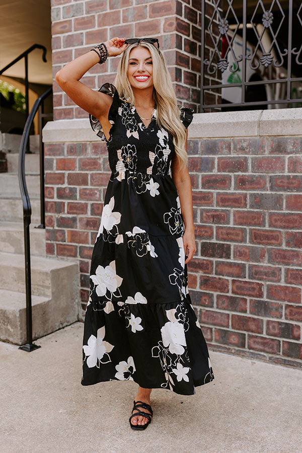 Ultimate Gleaming Smile Smocked Midi Dress - Black