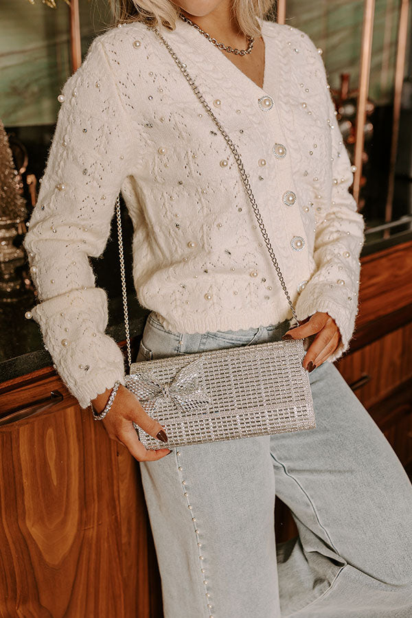 Premium Silver Rhinestone Glam Clutch with Detachable Strap
