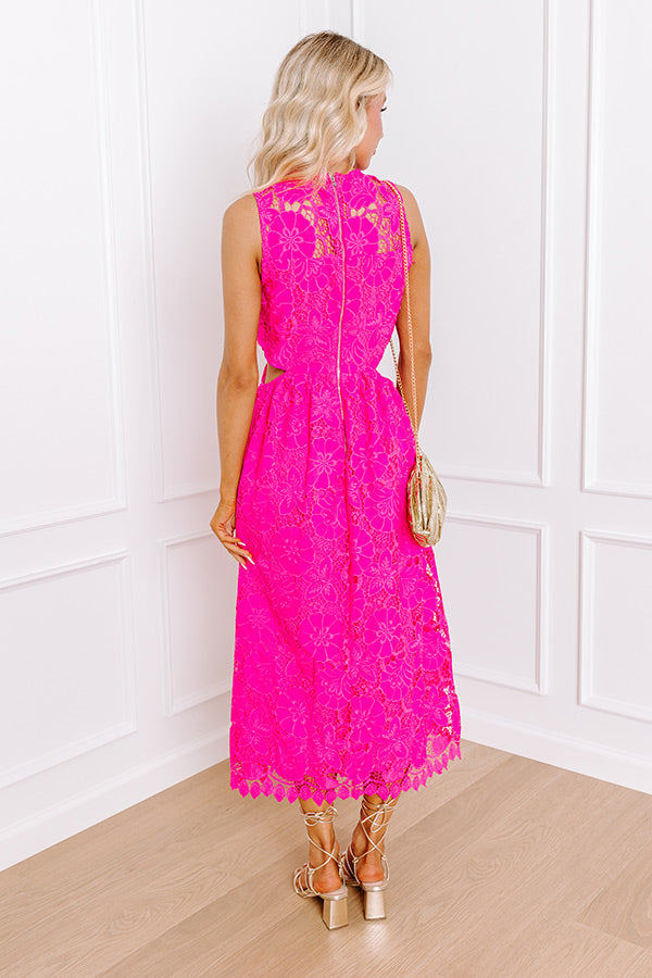 Ultimate Elegance Lace Cut Out Midi Dress - Hot Pink