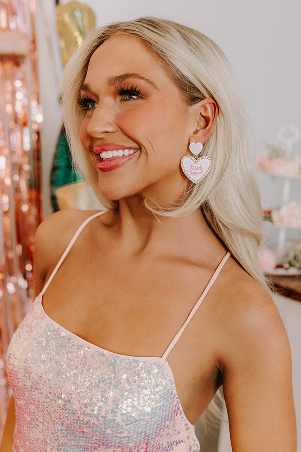 Ultimate Bride Squad Earrings - Elegant White Heart Design