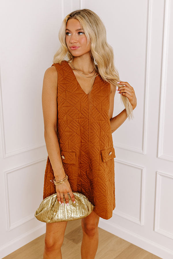 Premium Quilted Mini Dress in Dark Camel | Chic & Luxe Style