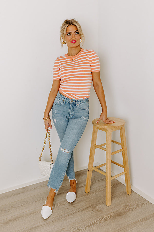 Premium Vacay Mode Striped Top - Light Coral