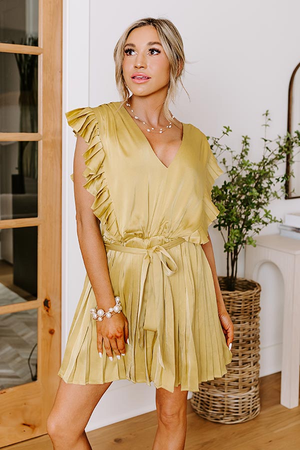 Ultimate Cocktail Hour Pleated Satin Romper in Chartreuse - Effortless Elegance