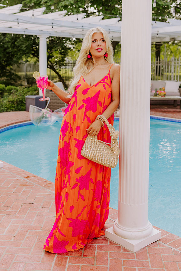 Premium Vibrant Moment Floral Maxi Dress - Tangerine Sunset