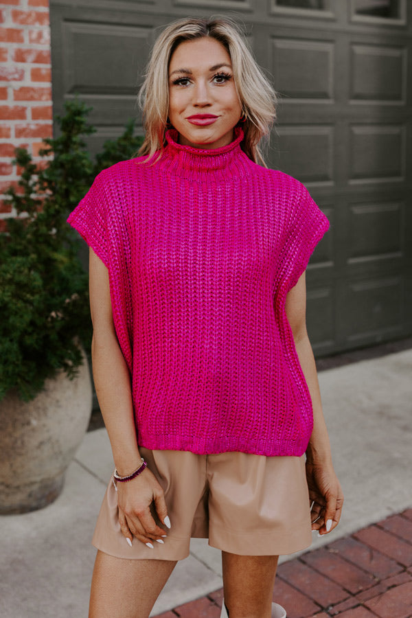 Premium Metallic Wine Tasting Sweater Top in Hot Pink