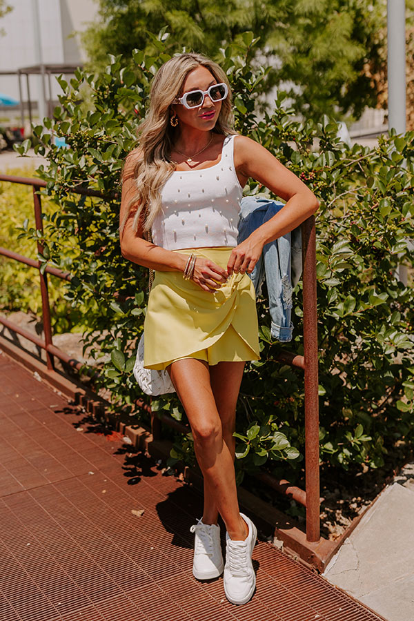 Premium Embellished Crop Tank - White