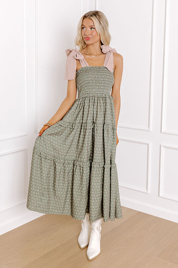 Premium Floral Smocked Midi Dress - Meet Me Under The Willow Tree