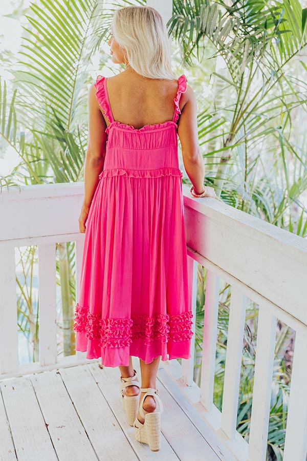 Ultimate Bayside Bliss Ruffle Midi Dress - Hot Pink