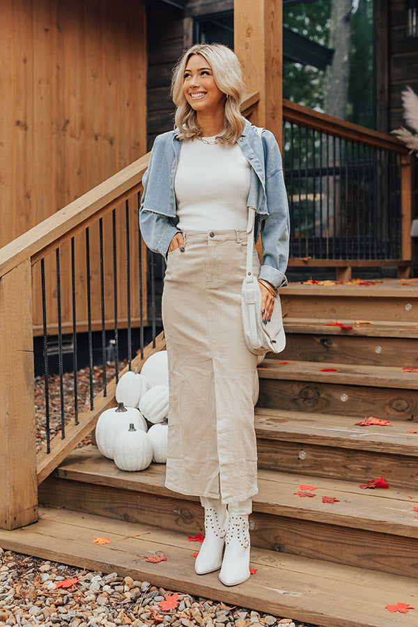 Premium High Waist Denim Skirt - Cream | Ultimate Fall Fashion