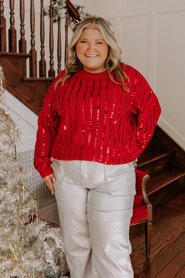 Premium Holiday Sparkle Sequin Sweater - Red Curves