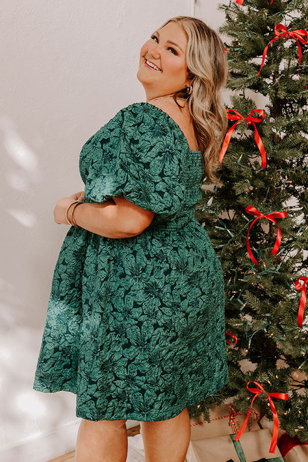 Ultimate Holiday Happiness Jacquard Mini Dress - Hunter Green Curves